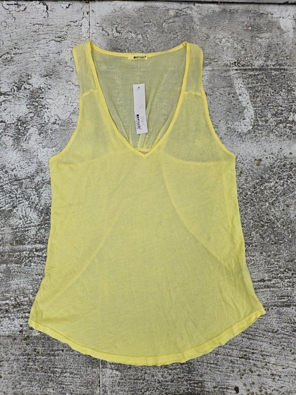 LA Made Women Tank Top Yellow 100% Cotton Tee Size S Made in USA NWT